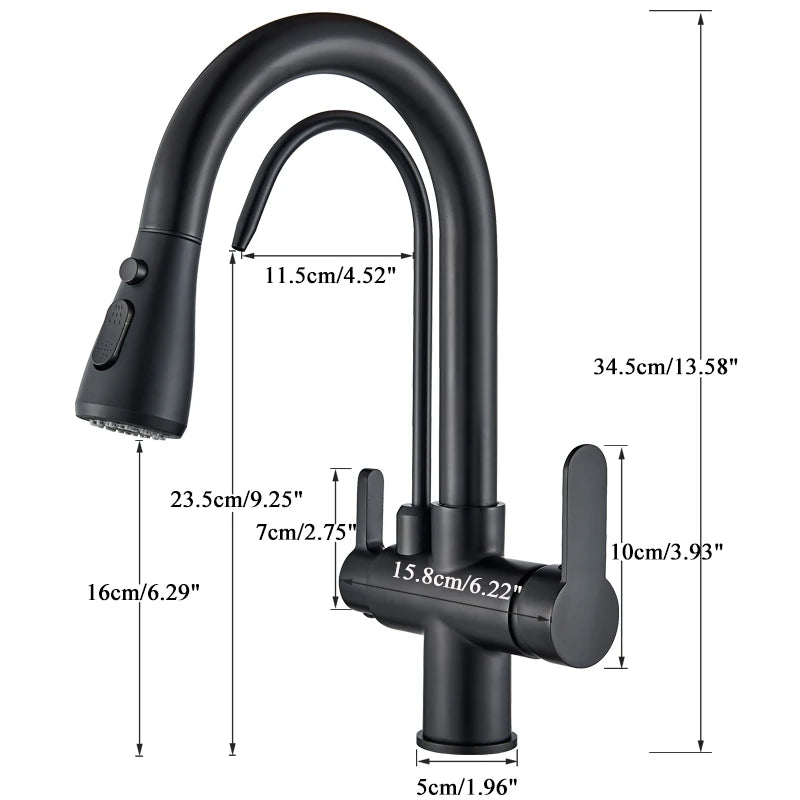 Purification Water Kitchen Faucet Black Rotates 360°