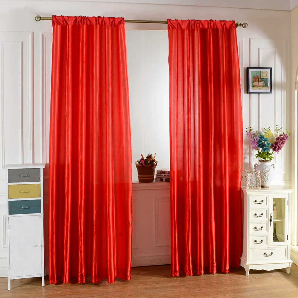 Solid Satin Door Window Curtain Semi-shading