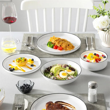 18 Pieces Modern Porcelain Dinnerware Set Black Rim