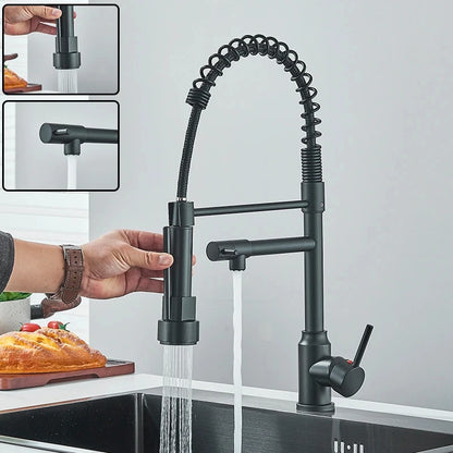 Black Kitchen Sink Faucet Flexible Pull Down