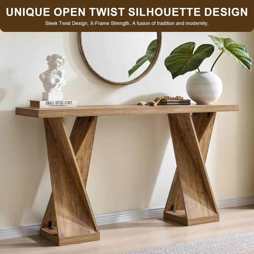 Twisted Console Entryway Table with Wood Pedestal