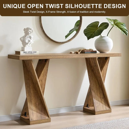 Twisted Console Entryway Table with Wood Pedestal
