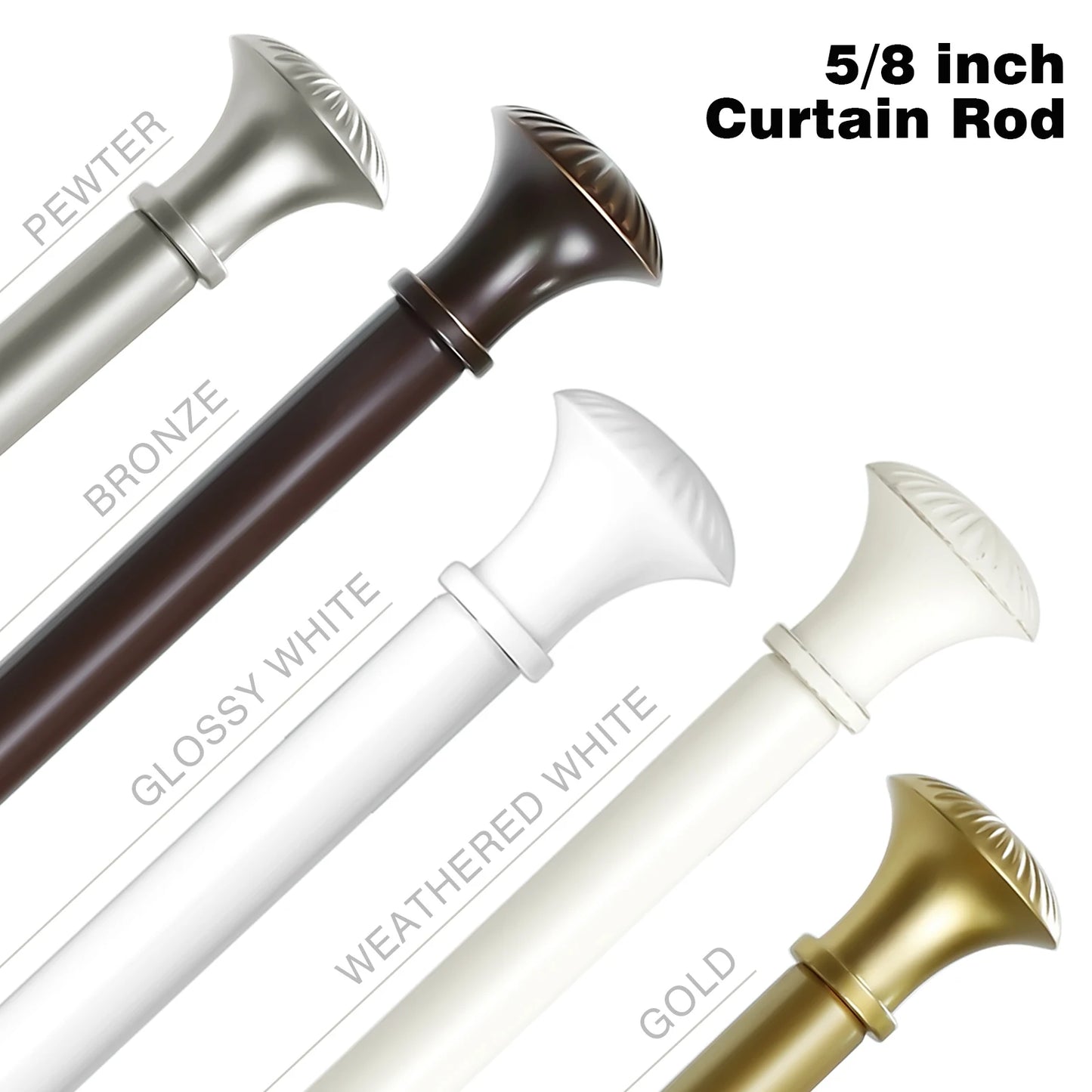 2-Pack 5/8" Diameter Single Telescopic Curtain Rod Set 28"- 120"