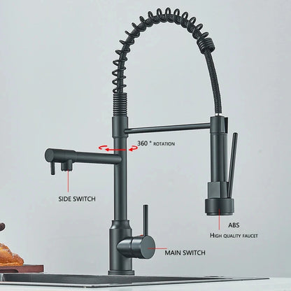 Black Kitchen Sink Faucet Flexible Pull Down