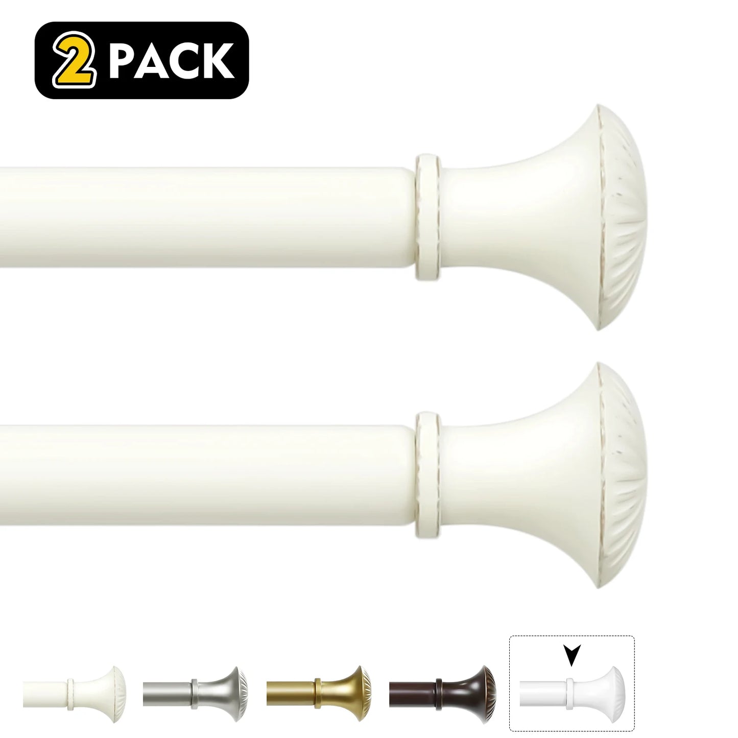 2-Pack 5/8" Diameter Single Telescopic Curtain Rod Set 28"- 120"