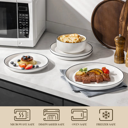 12/24 Piece Black Rim Ceramic Porcelain Dinnerware Set