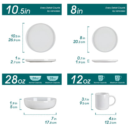 16/32 Piece White Stoneware Set Sesame Dinnerware Set