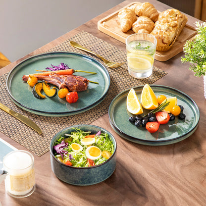 12 Piece Dinner set Black Green Reactive Glaze