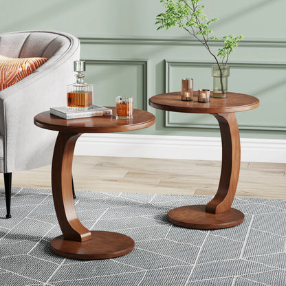 Wood C-Shaped Round Side End Table