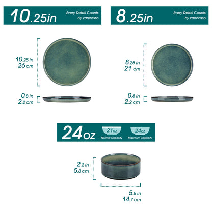 12 Piece Dinner set Black Green Reactive Glaze