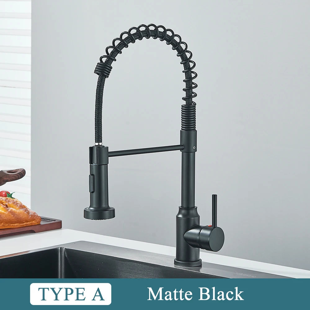 Matte Black Kitchen Sink Faucet Spring Handle