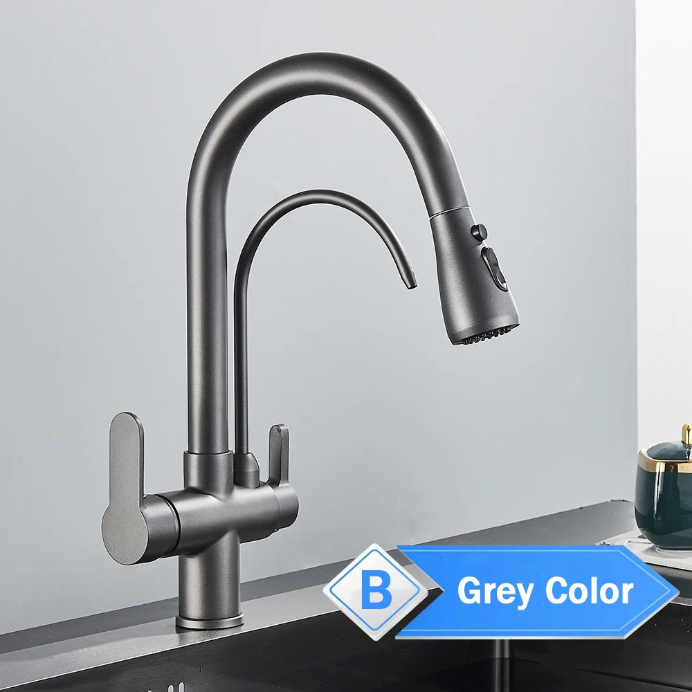Purification Water Kitchen Faucet Black Rotates 360°