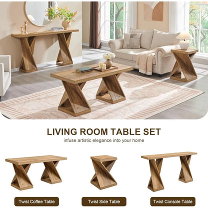 Twisted Console Entryway Table with Wood Pedestal