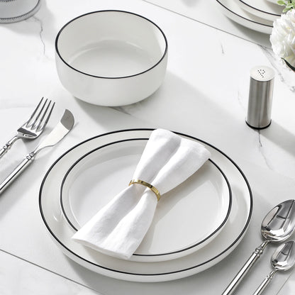 12/24 Piece Black Rim Ceramic Porcelain Dinnerware Set